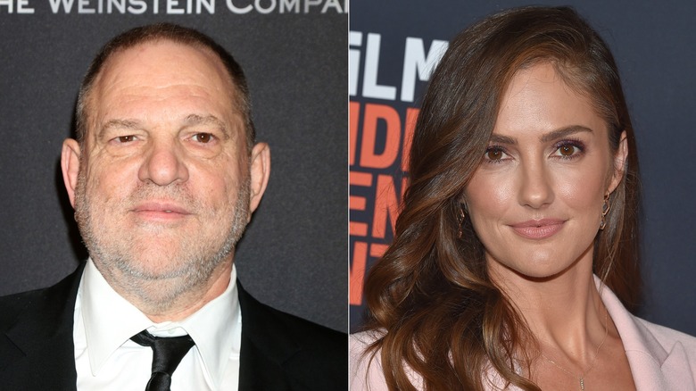 Harvey Weinstein, left, and Minka Kelly, right