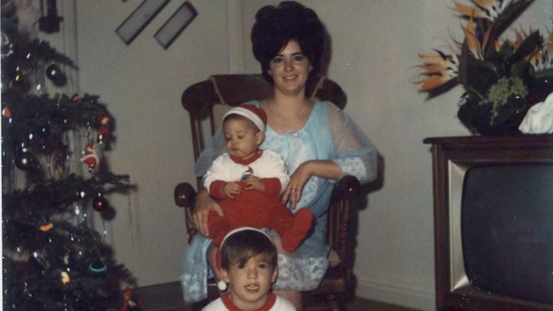 Paula Deen holding Bobby Deen and Jamie Deen sitting