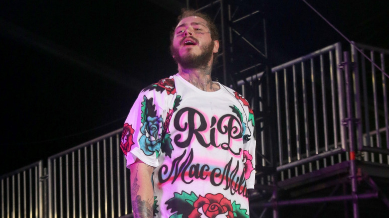 Post Malone wearing R.I.P Mac Miller shirt 