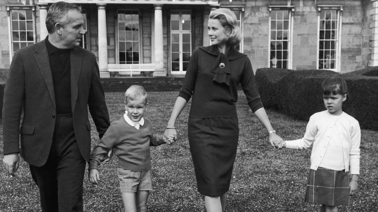 Grace Kelly with Prince Rainier III of Monaco and their children Albert and Caroline