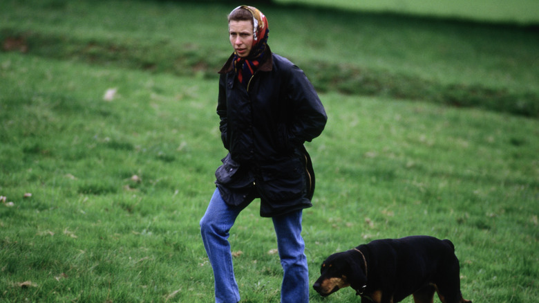 Princess Anne walking her dog