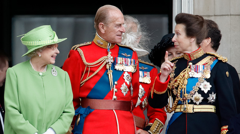 Queen Elizabeth II, Prince Philip and Princess Anne talking