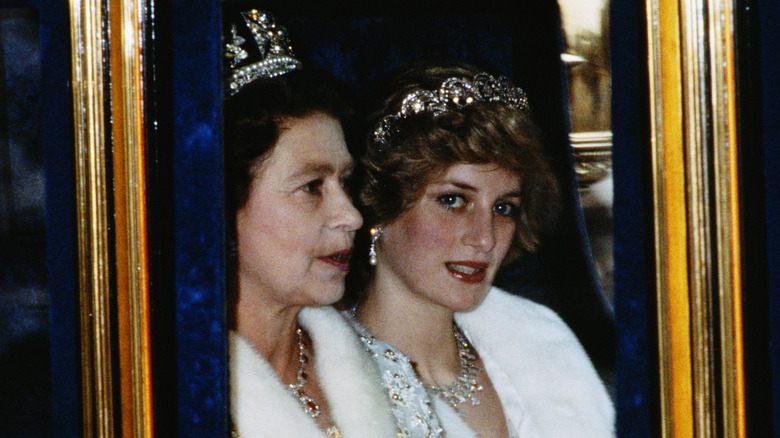 Princess Diana and Queen Elizabeth in a carriage