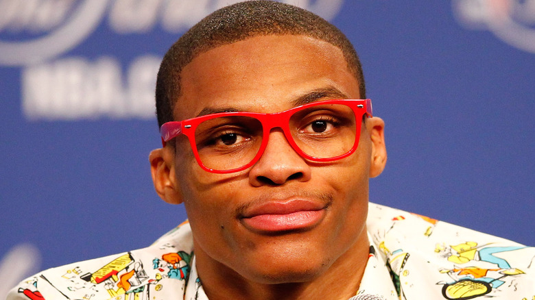 Russell Westbrook wearing red glasses