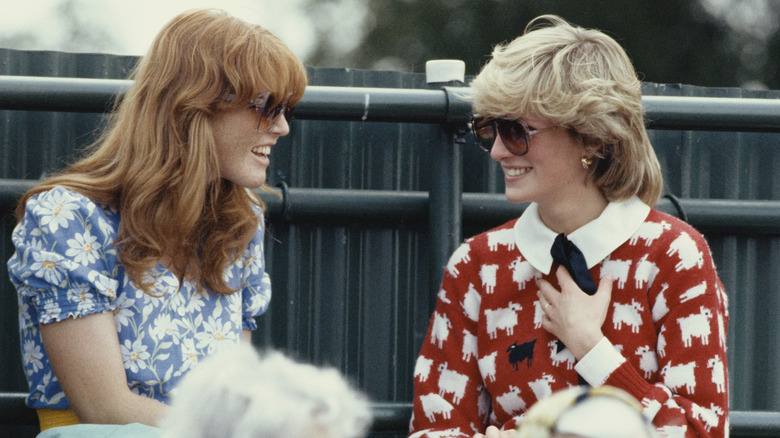 Sarah Ferguson and Princess Diana chatting together 