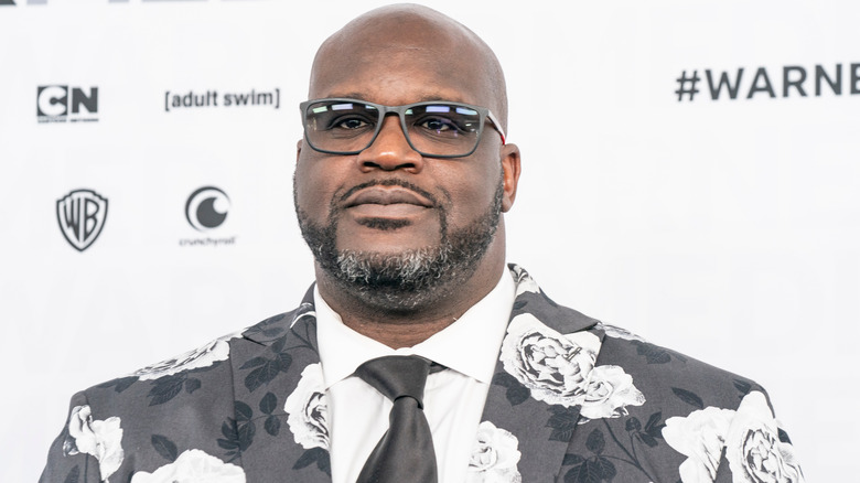 Shaquille O'Neal glasses flowered suit