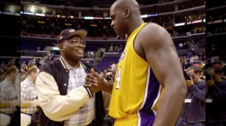 Shaquille O'Neal and stepdad at game