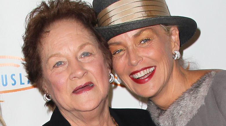 Sharon Stone and her mom smiling 