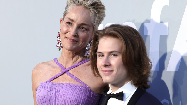 Sharon Stone and her son Roan smiling 