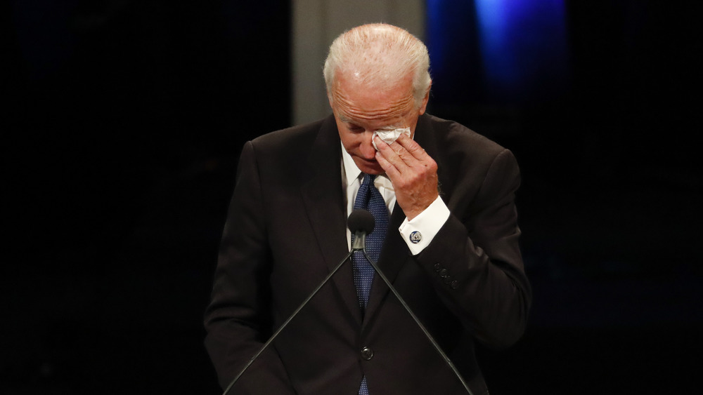 Joe Biden crying at a memorial