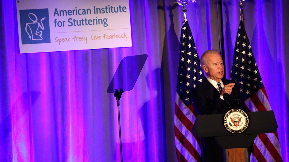 Joe Biden giving a speech about stuttering