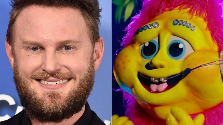 Bobby Berk and Masked Singer's Caterpillar split image