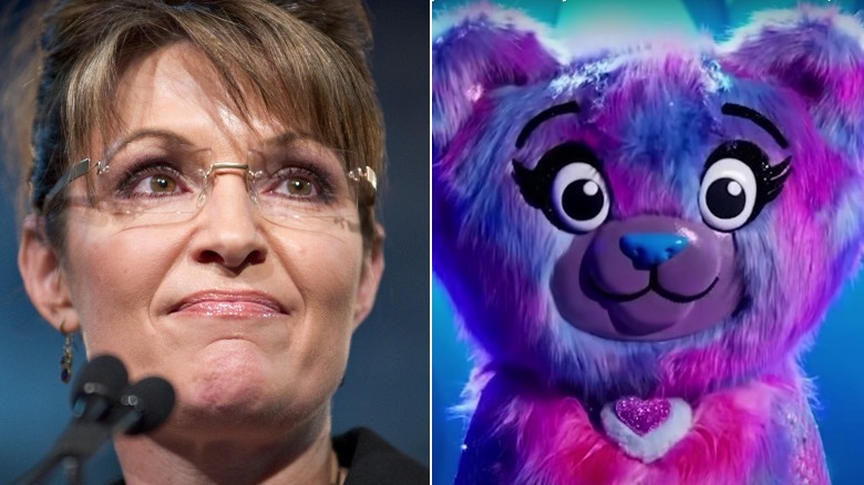 Sarah Palin and Masked Singer's Bear split image