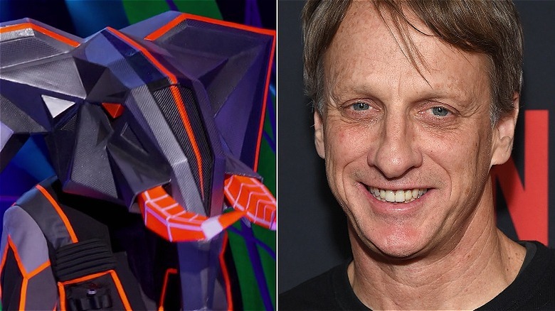 Masked Singer's Elephant and Tony Hawk split image