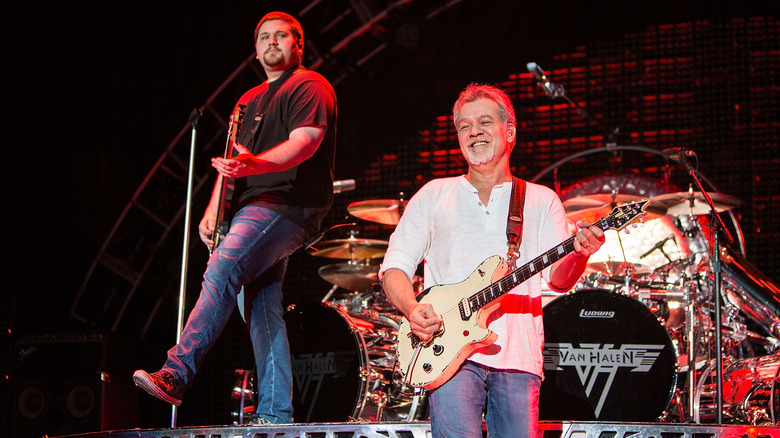 Eddie, Wolfgang Van Halen performing on stage