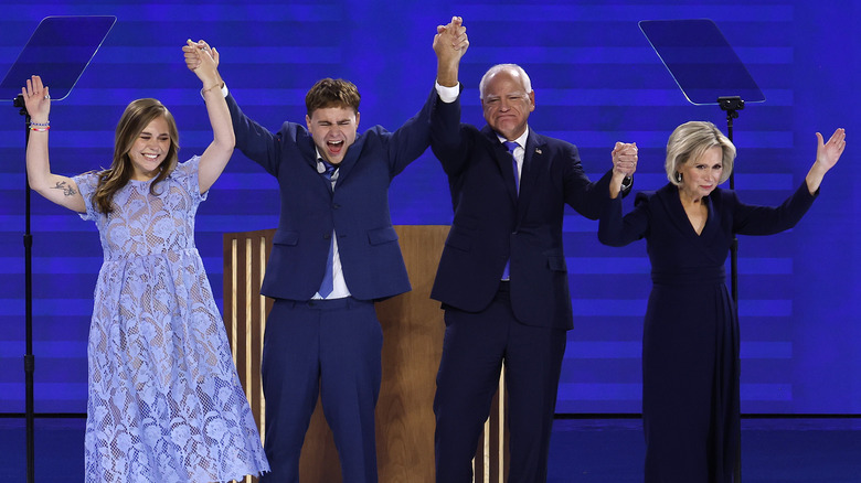 Tim Walz with his wife and kids at the 2024 DNC