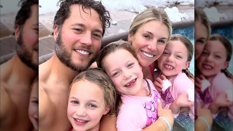 Matthew Stafford and Kelly Stafford pose with their children