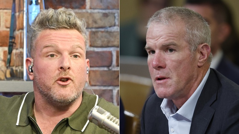 Split image of Pat McAfee and Brett Favre