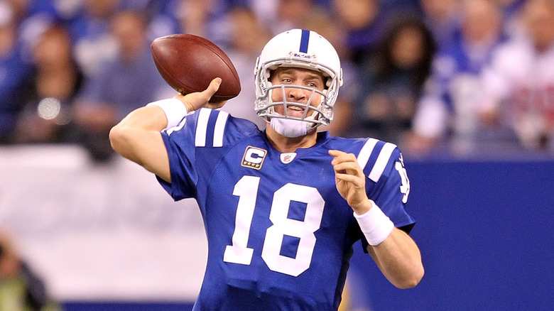 Peyton Manning throws a ball in 2010