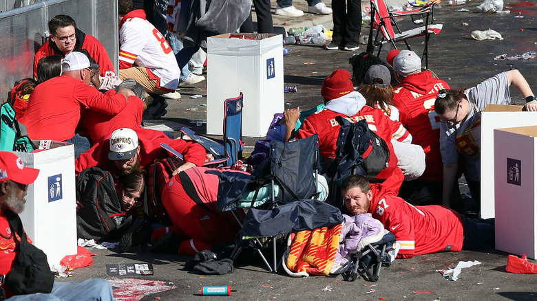 People ducking at Kansas parade