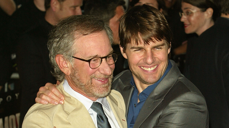 Tom Cruise and Steven Spielberg embracing