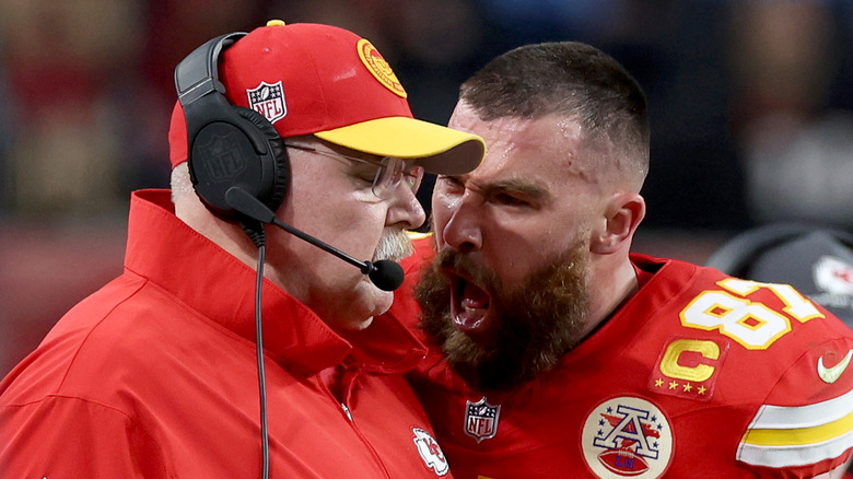 Travis Kelce screaming at Andy Reid