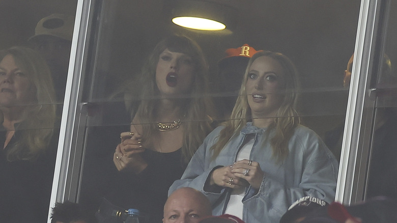 Taylor Swift talks with Brittany Mahomes at Arrowhead Stadium on November 4, 2024