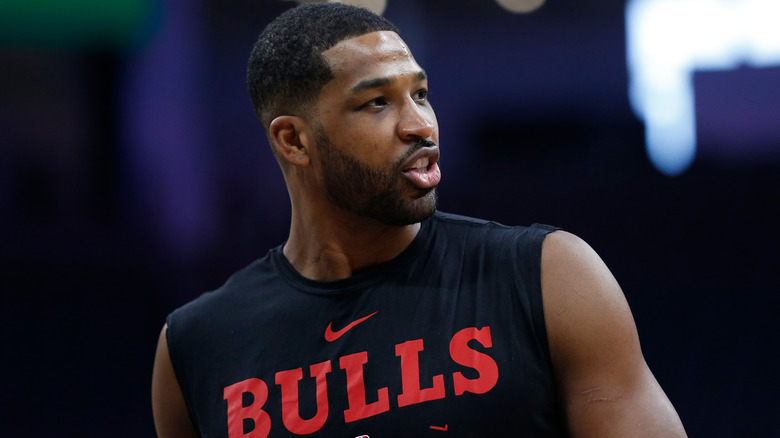 Tristan Thompson warms up before a basketball game