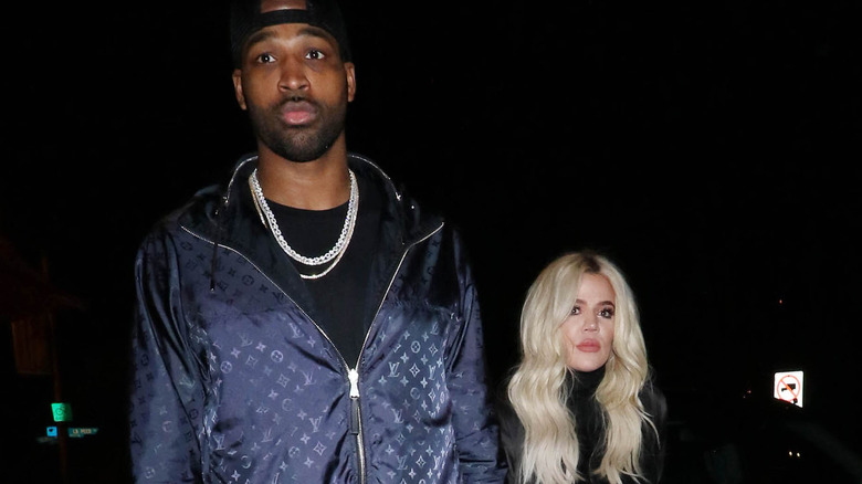 Tristan Thompson and Khloe Kardashian pose