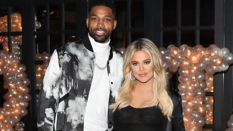 Tristan Thompson and Khloe Kardashian pose together