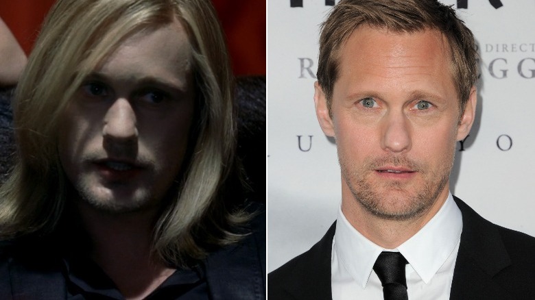 Alexander Skarsgård in "True Blood" and at an event in 2022