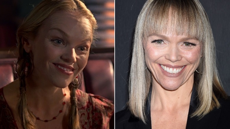 Lauren Bowles smiling in "True Blood" and smiling in 2020