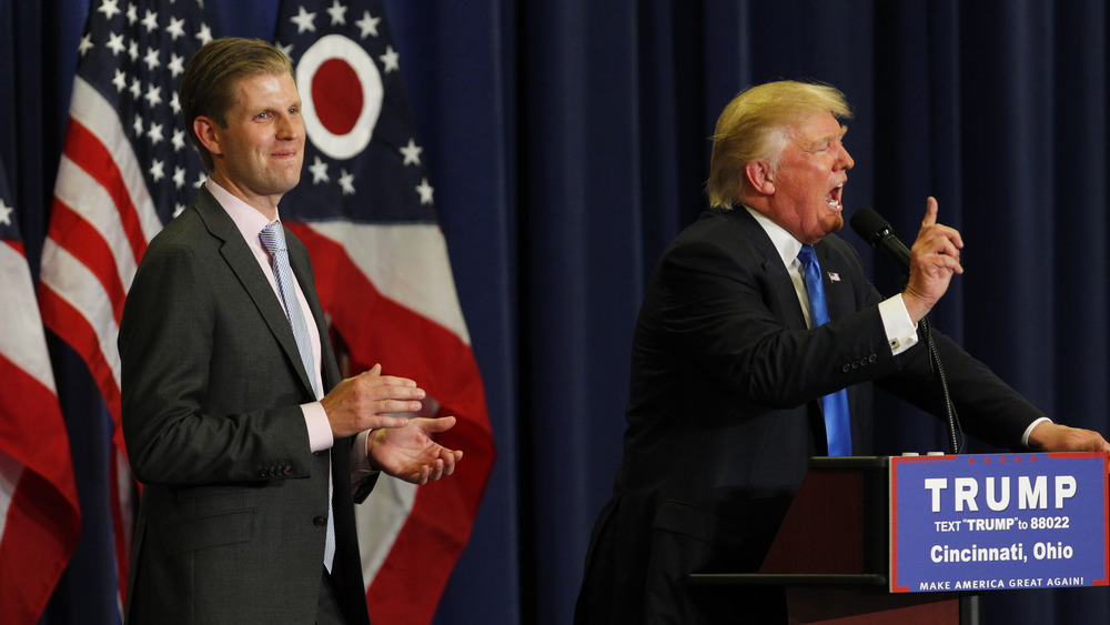 Donald Trump and Eric Trump at an Ohio rally in 2016