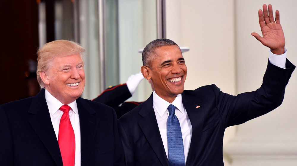 Donald Trump & Barack Obama smiling 