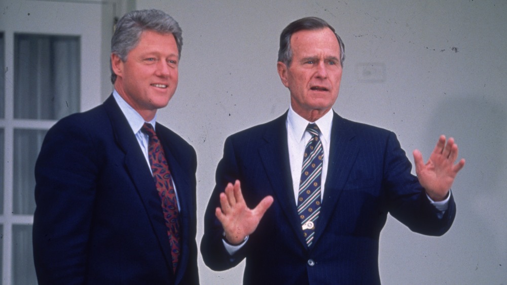 Presidents Bill Clinton and George H. W. Bush