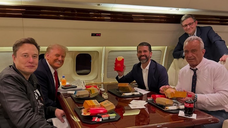 Elon Musk, Donald Trump, Donald Trump Jr., Mike Johnson, and RFK Jr. eat McDonald's on a private jet