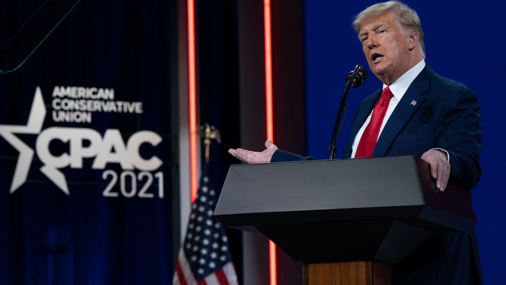 Donald Trump speaks during the CPAC in February 2021