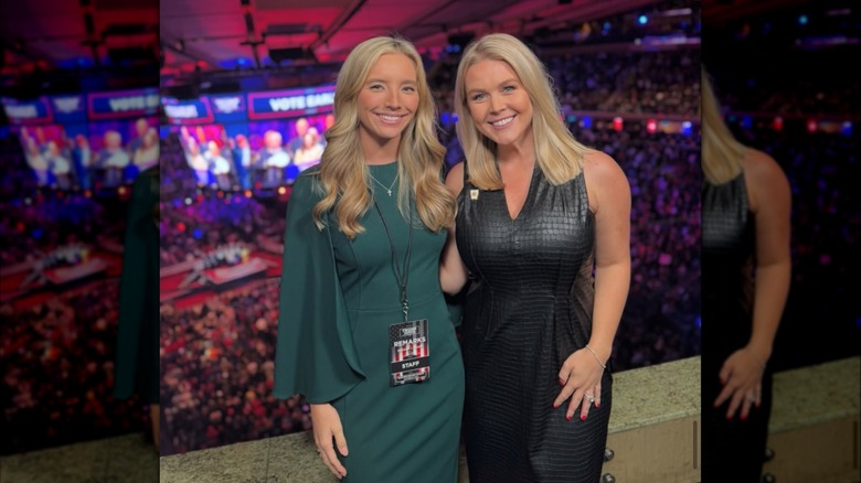 Sonny Joy Nelson and Karoline Leavitt posing at Donald J. Trump's Madison Square Garden rally