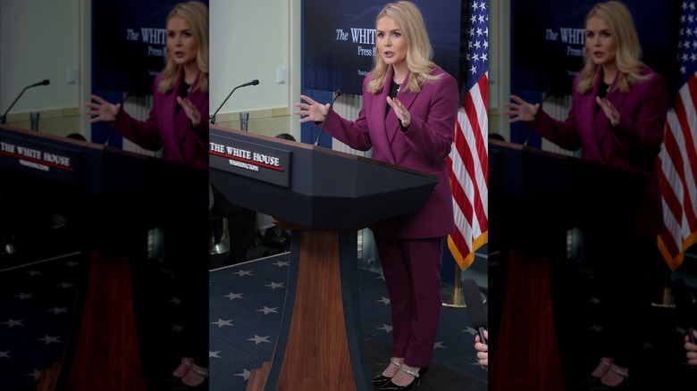 Karoline Leavitt holding her first White House press conference