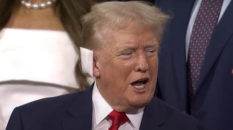 Donald Trump speaking ear bandage