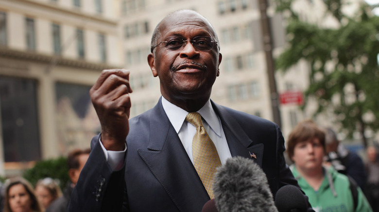 Herman Cain speaking outside Trump Tower