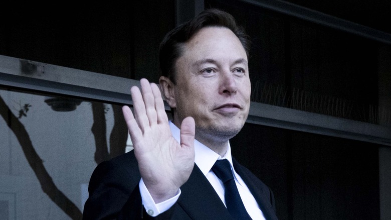 Elon Musk raising his hand