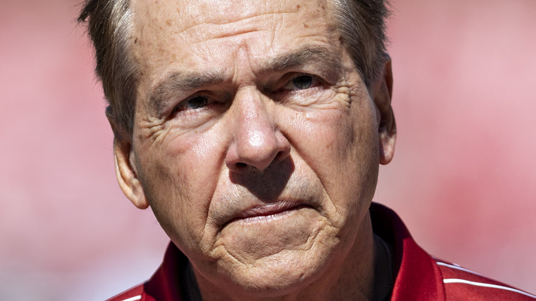 Nick Saban looking serious at a game 