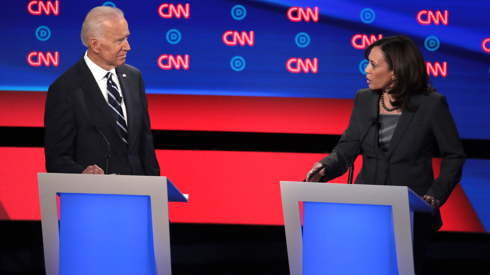 Joe Biden and Kamala Harris debating 