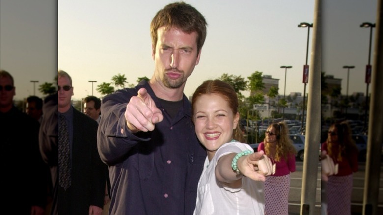 Tom Green and Drew Barrymore pointing