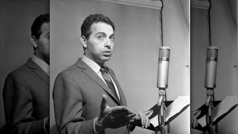 Jackie Mason in recording booth