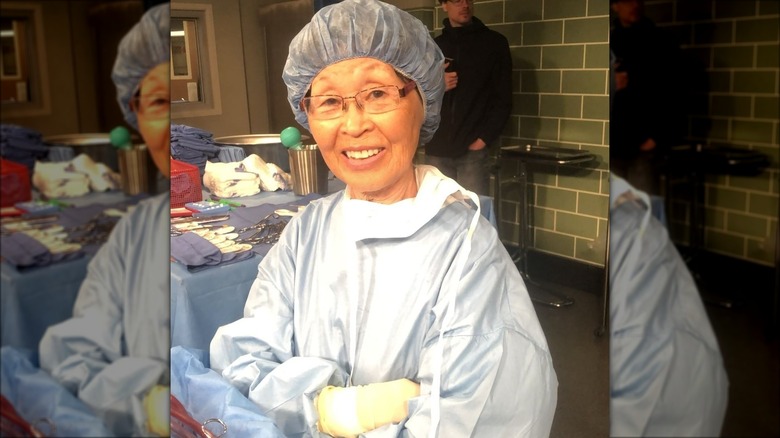 BokHee An on the set of Grey's Anatomy