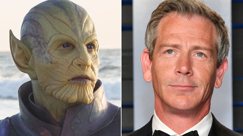 Talos in Captain Marvel and Ben Mendelsohn side by side