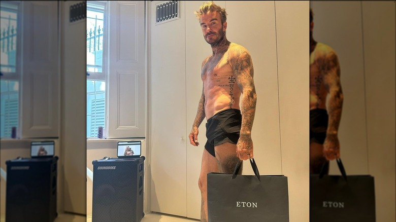 David Beckham wearing boxers