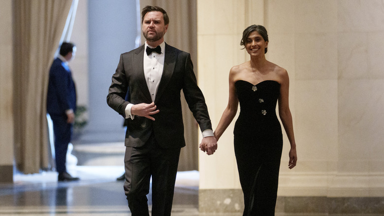 JD Vance and Usha Vance holding hands at the Vice President's dinner